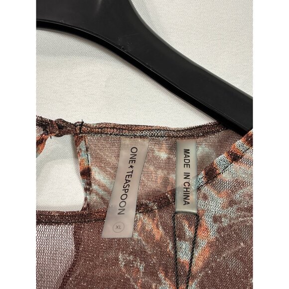 One Teaspoon Lurex Ruffle Party Long Sleeve Mesh Top Size XL Chromatic Sheer New - Picture 5 of 6